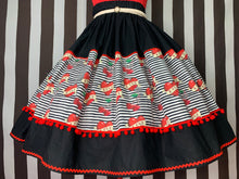 Load image into Gallery viewer, Love tattoo hearts &amp; cherries stripes skirt