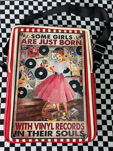 Born with vinyl records Tin sign crossbody bag