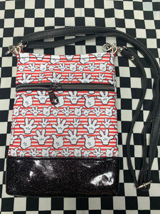 Hands and stripes inspired fan art crossbody bag
