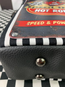 Speed demon hot rod shop Tin sign crossbody bag