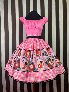Pink gingham Elvis fan art skirt