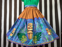 Load image into Gallery viewer, Tiki terrific purple blues and greens inspired skirt