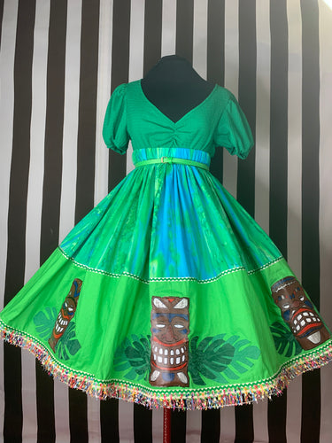 Green and blue batik hand crafted tiki skirt