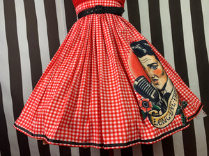 Elvis applique fan art on red gingham skirt