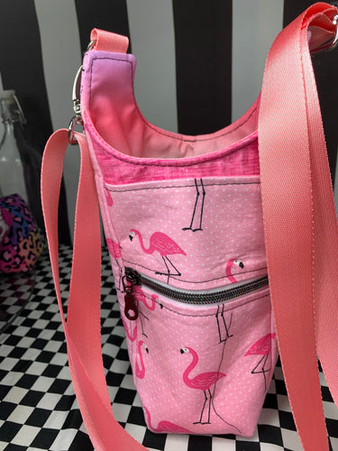 Pink flamingo drink bottle crossbody bag