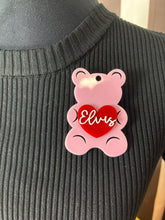 Load image into Gallery viewer, Pink teddy Elvis fan art brooch