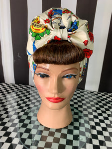 Rockabilly cream fan art head wrap