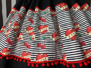 Love tattoo hearts & cherries stripes skirt