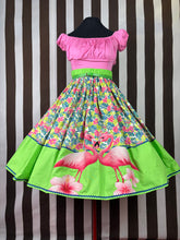 Load image into Gallery viewer, Fabulous flamingos and flowers green skirt
