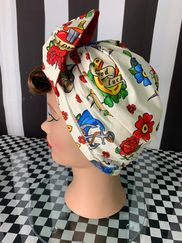 Rockabilly cream fan art head wrap