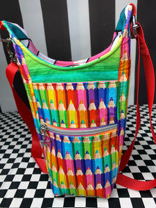 Coloured pencils drink bottle crossbody bag