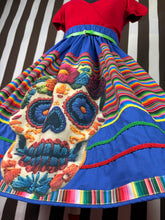 Load image into Gallery viewer, Day of the dead sugar skull inspired skirt