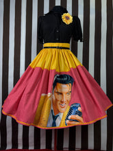 Load image into Gallery viewer, Elvis fan art appliqué coral skirt