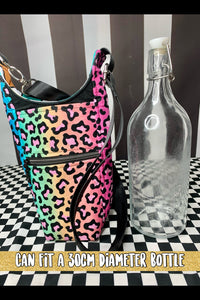 Bright leopard print drink bottle crossbody bag