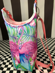 Tropical flamingoes drink bottle crossbody bag