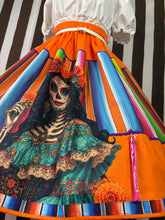 Load image into Gallery viewer, Day of the dead Mexican inspired orange skirt