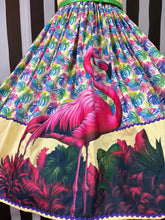 Load image into Gallery viewer, Fabulous flamingos pale yellow background skirt