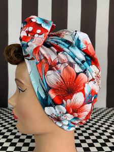 Cherry blossom red and blue head wrap