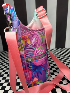 Tropical flamingoes drink bottle crossbody bag