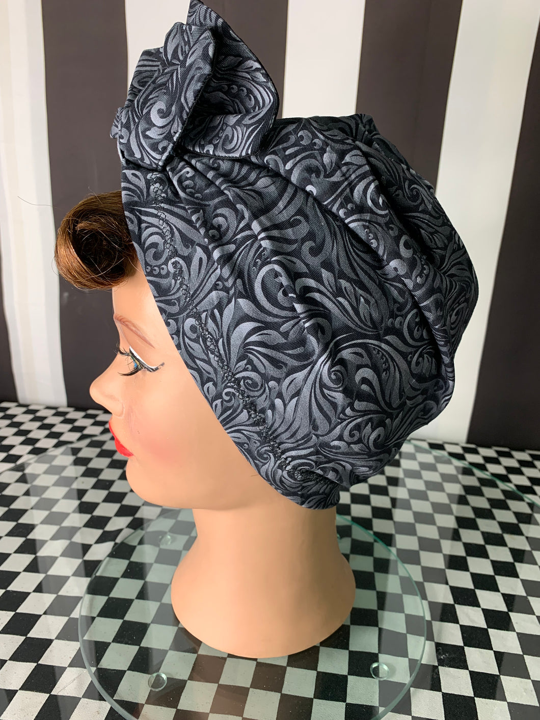Black and grey filigree head wrap
