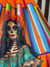 Load image into Gallery viewer, Day of the dead Mexican inspired orange skirt