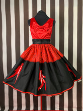Load image into Gallery viewer, Elvis fan art jail house rock skirt in red and black