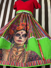Load image into Gallery viewer, Day of the dead Mexican inspired green skirt