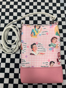 Potty mouth pinups in pink crossbody bag