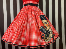Load image into Gallery viewer, Elvis applique fan art on red gingham skirt