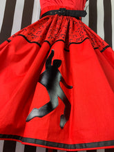 Load image into Gallery viewer, Elvis fan art jail house rock skirt in red