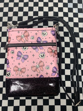 Load image into Gallery viewer, Skulls and bows pink crossbody bag