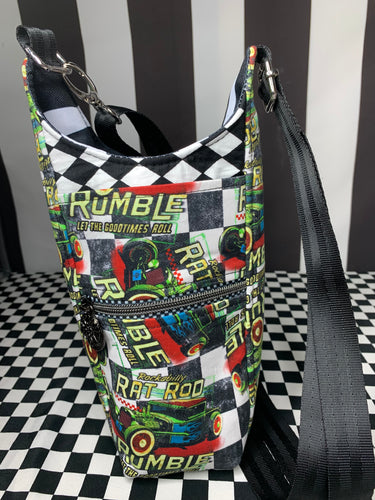 Hot rod rumble print drink bottle crossbody bag