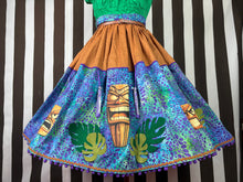 Load image into Gallery viewer, Tiki terrific purple blues and greens inspired skirt