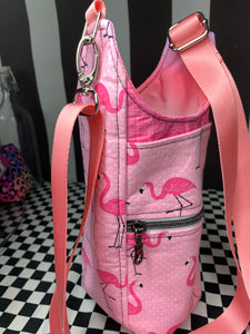 Pink flamingo drink bottle crossbody bag