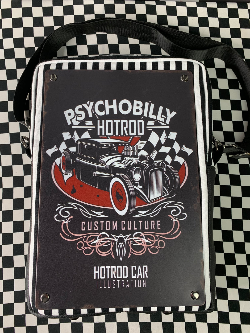 Psychobilly hot rod Tin sign crossbody bag