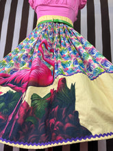Load image into Gallery viewer, Fabulous flamingos pale yellow background skirt
