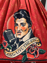 Load image into Gallery viewer, Elvis applique fan art on red ombre skirt