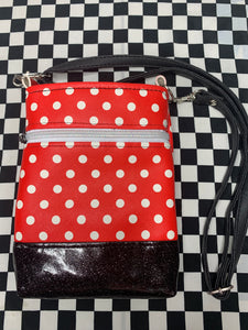 Red polka dots fan art crossbody bag