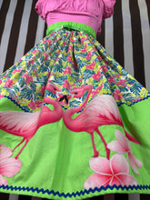 Load image into Gallery viewer, Fabulous flamingos and flowers green skirt