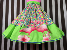 Load image into Gallery viewer, Fabulous flamingos and flowers green skirt