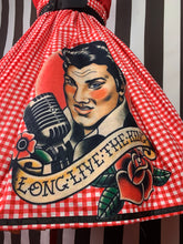 Load image into Gallery viewer, Elvis applique fan art on red gingham skirt