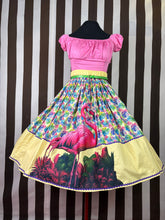 Load image into Gallery viewer, Fabulous flamingos pale yellow background skirt