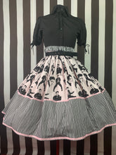 Load image into Gallery viewer, Elvis fan art pink and stripes skirt