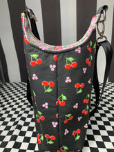 Load image into Gallery viewer, Cherries on black print drink bottle crossbody bag