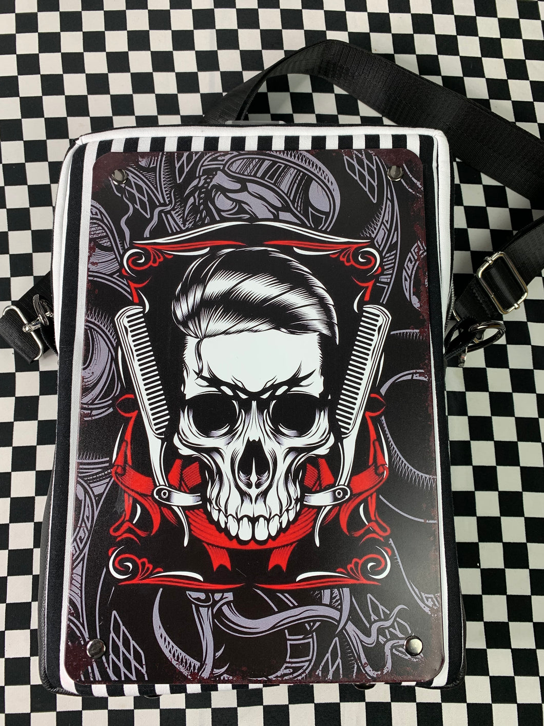 Skull barber Tin sign crossbody bag