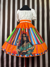 Load image into Gallery viewer, Day of the dead Mexican inspired orange skirt
