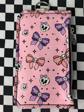 Load image into Gallery viewer, Pink skulls and bows fan art card and phone wallet