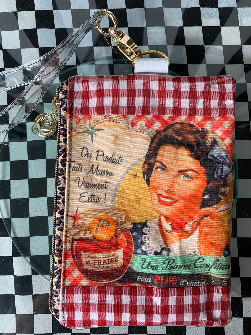 Vintage jam advertising wristlet bag
