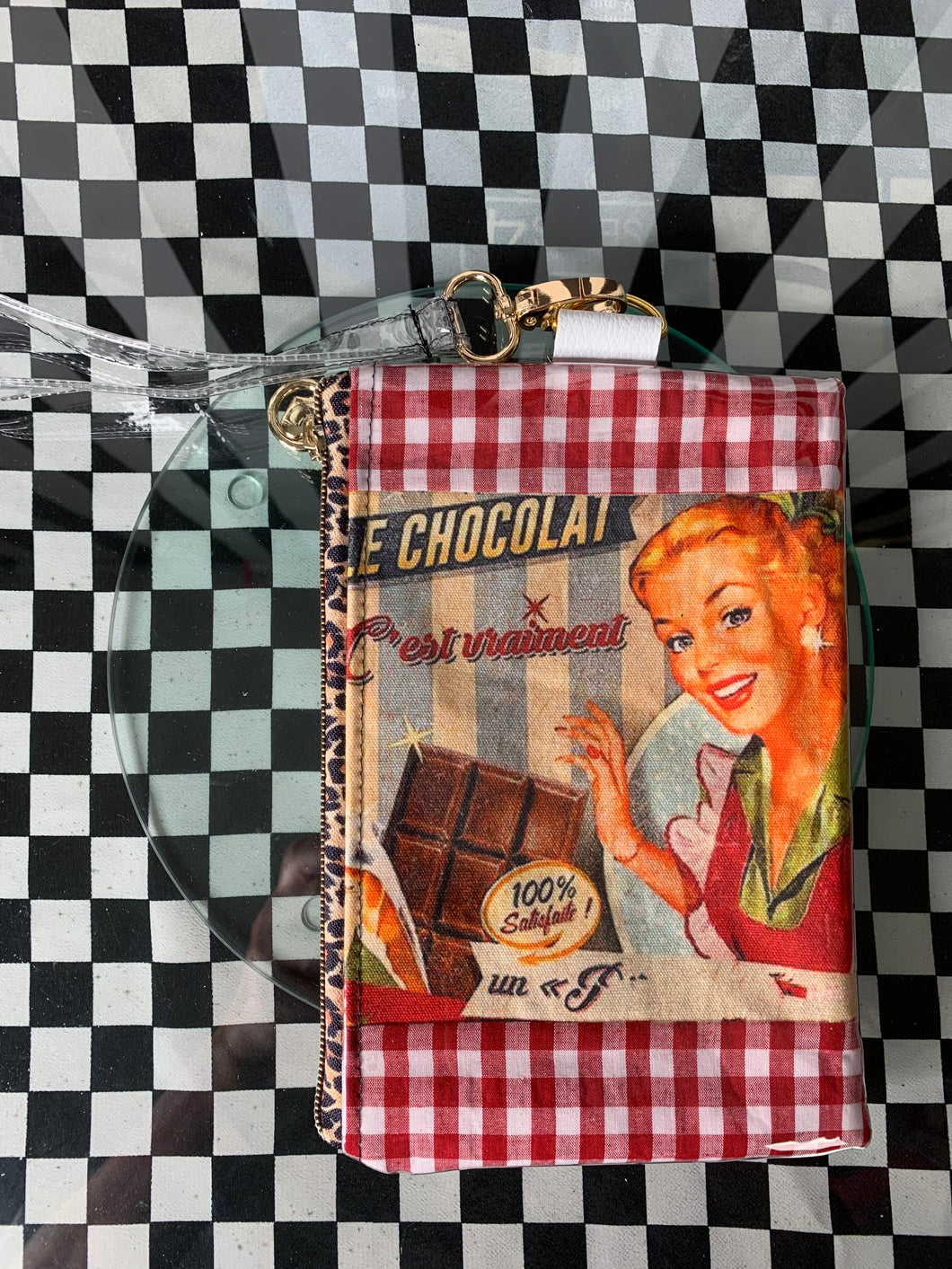Vintage chocolate advertising wristlet bag
