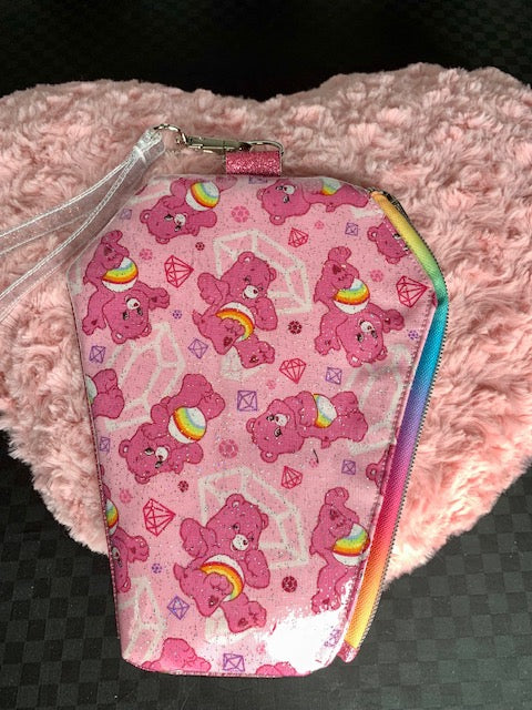 Cheer Bear pink fan art wristlet bag